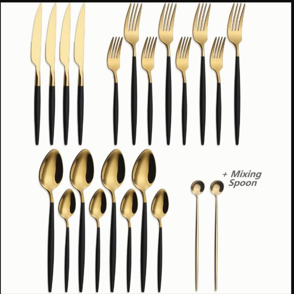 NIP 22 Piece Mirror Polished Cutlery Set Stainless Steel Flatware - Picture 3 of 7
